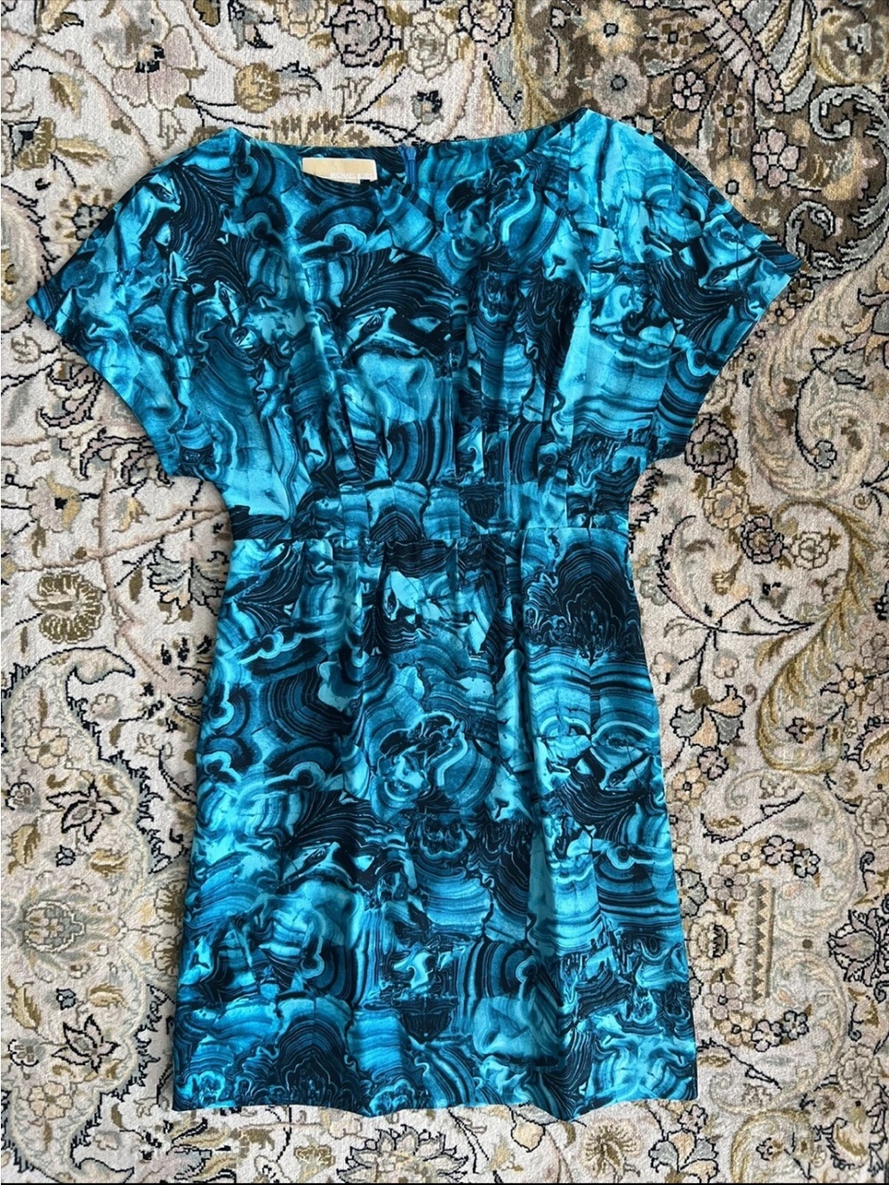 Michael Kors Collection Blue Malachite Print Silk Dress S 2 Small vintage